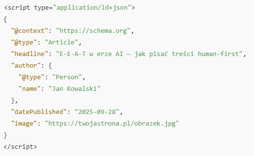 kod JSON w kontekście e-e-a-t